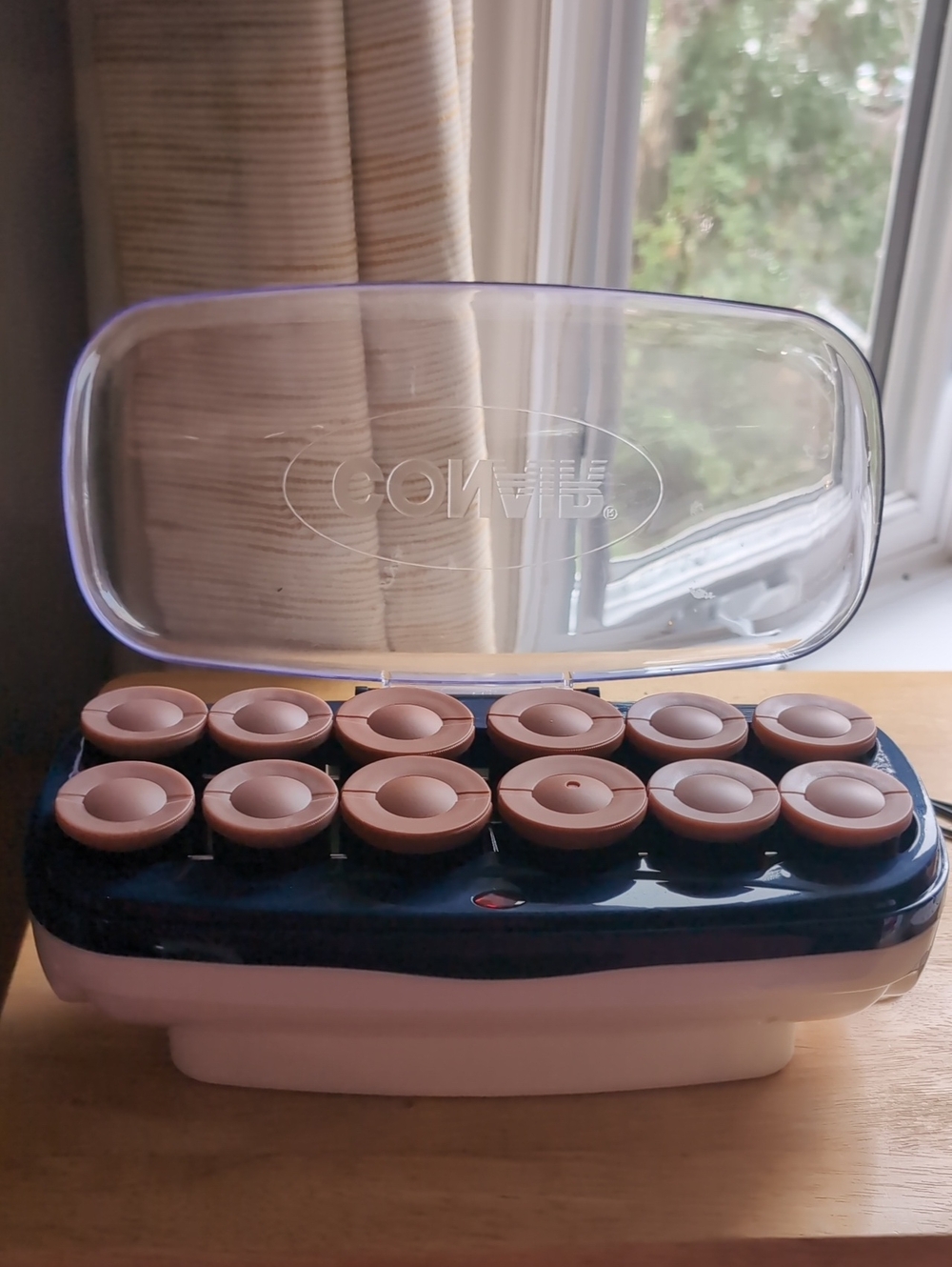 12-Piece Brown Hair Roller Set with Clear Lid